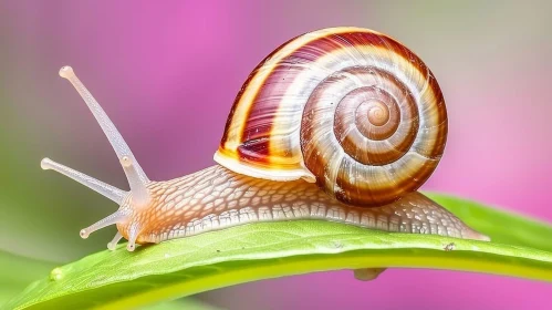 Close-up Snail on Green Leaf