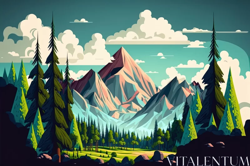 Detailed Mountain Landscape Illustration in Art Style AI Image