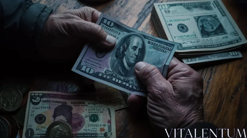 Elderly Hands Holding Stack of Currency - Captivating Image AI Image