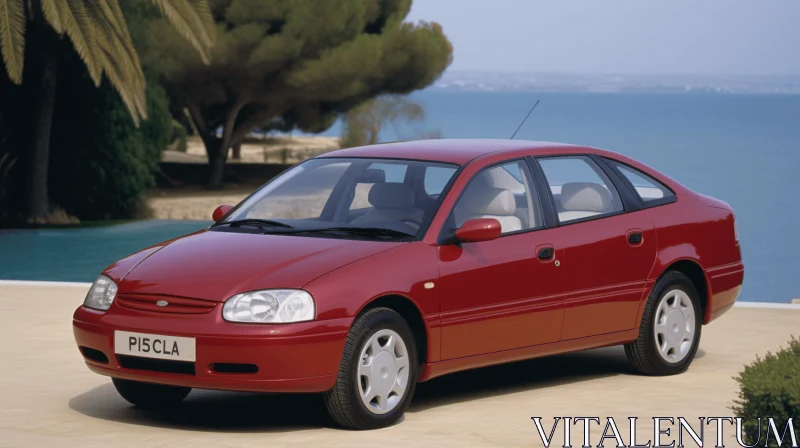 Elegant Small Red Car from the 1990s with Smooth Surfaces AI Image