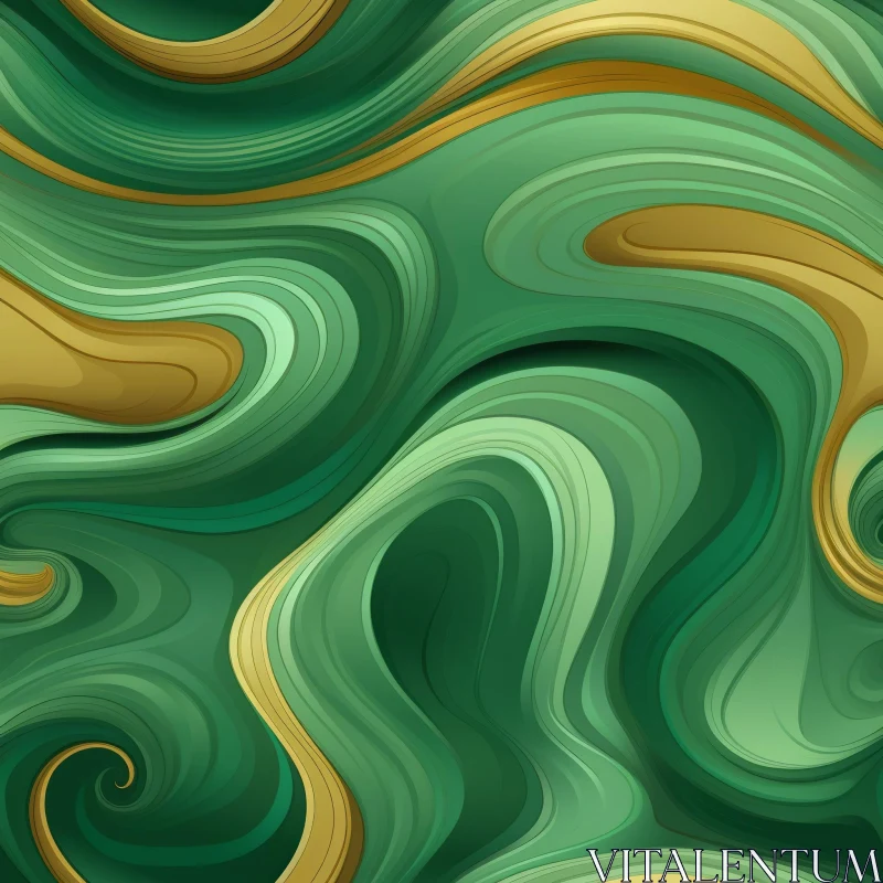 AI ART Green and Gold Abstract Painting - Swirling Curves and Shapes