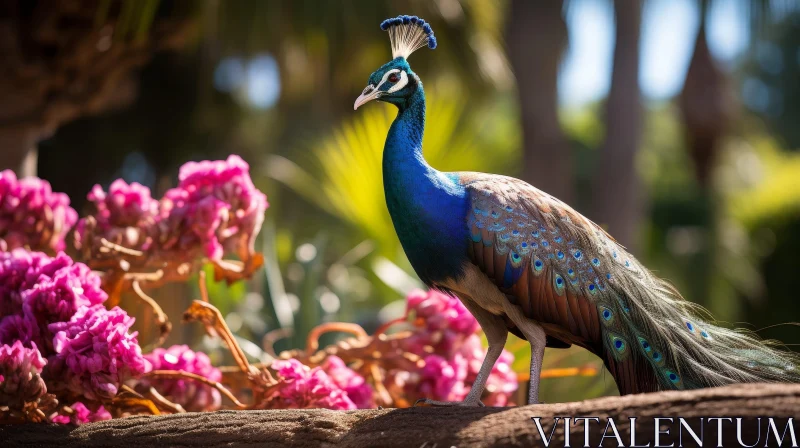 AI ART Majestic Peacock on Rock: Colorful Feathers in Nature