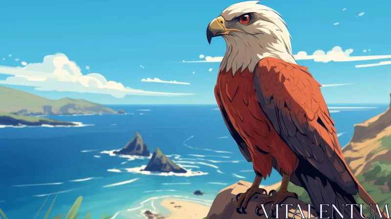 Realistic Eagle Digital Painting on Rock by Ocean AI Image