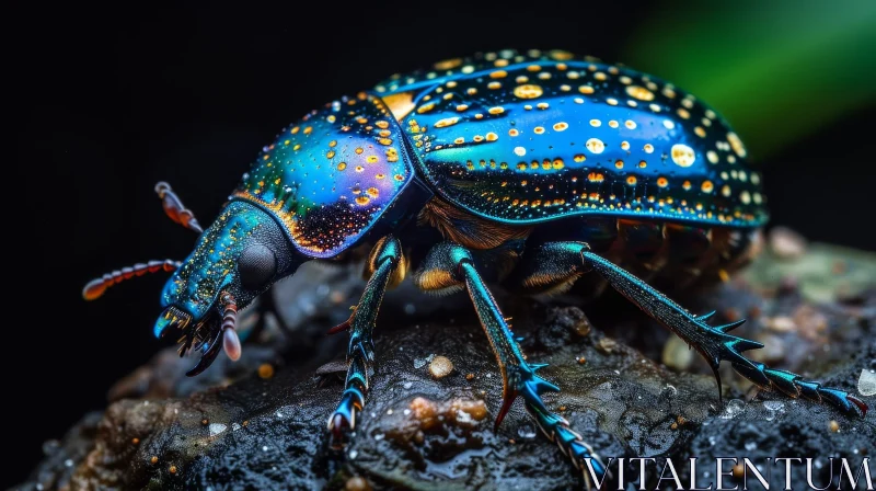 AI ART Blue and Green Beetle Close-Up Photo