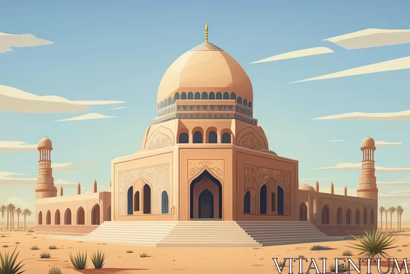 Captivating Cartoon-Styled Mosque in the Desert | Flat Design Concept AI Image