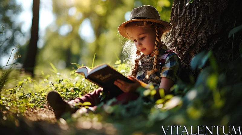 Captivating Image of a Serene Girl Reading Under a Tree in the Park AI Image