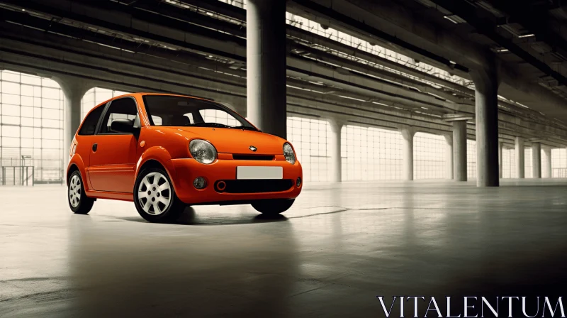 Captivating Orange Car Inside a Grand Building - Realistic Still Life AI Image
