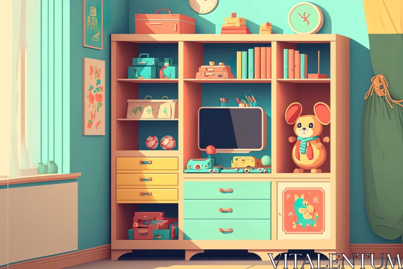 Colorful Dolls and Furniture: A Vibrant Retro Artwork AI Image