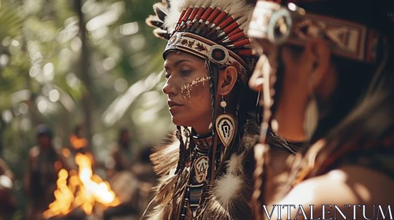 Empowering Portrait of a Native American Woman in Traditional Headdress AI Image