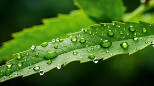 Enchanting Green Leaf with Water Droplets