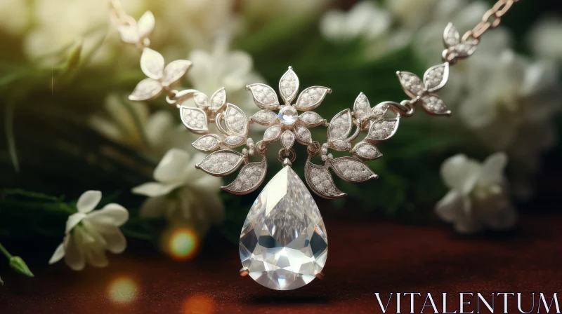 AI ART Exquisite Diamond Pendant Silver Necklace with Flowers