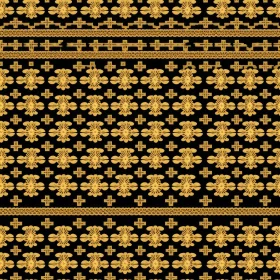 Gold Floral and Cross Seamless Pattern on Black Background