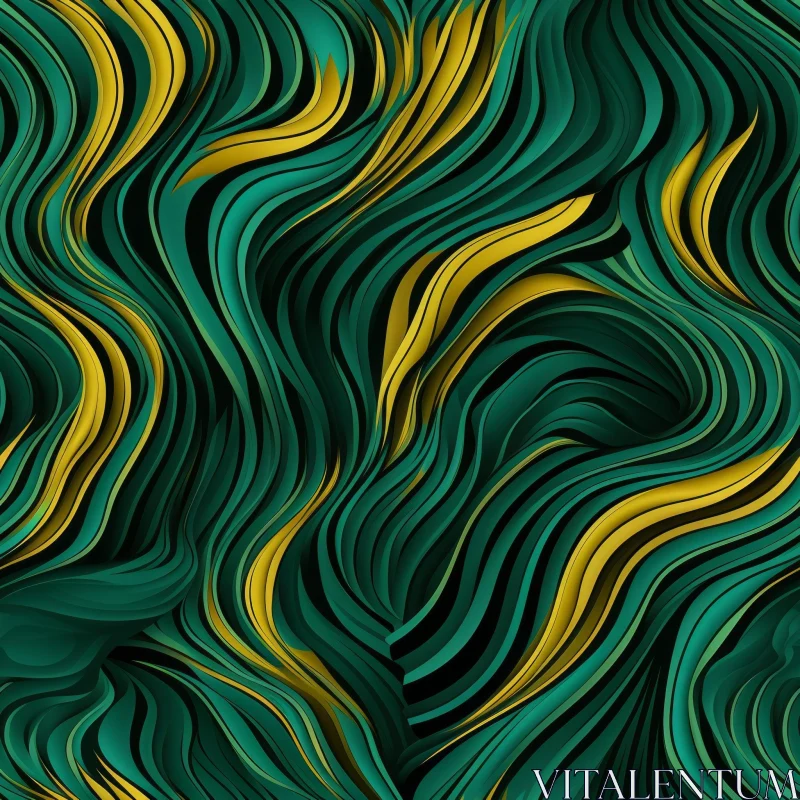 AI ART Green and Yellow Abstract Wavy Pattern on Black Background