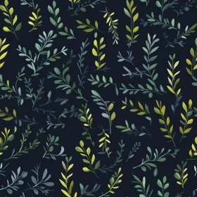 Hand-Painted Leaves Seamless Pattern on Dark Blue Background