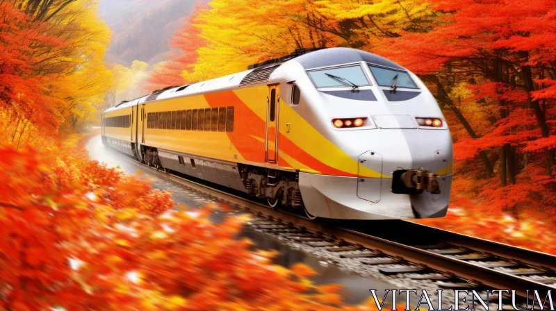 High-Speed Train in Colorful Autumn Forest AI Image