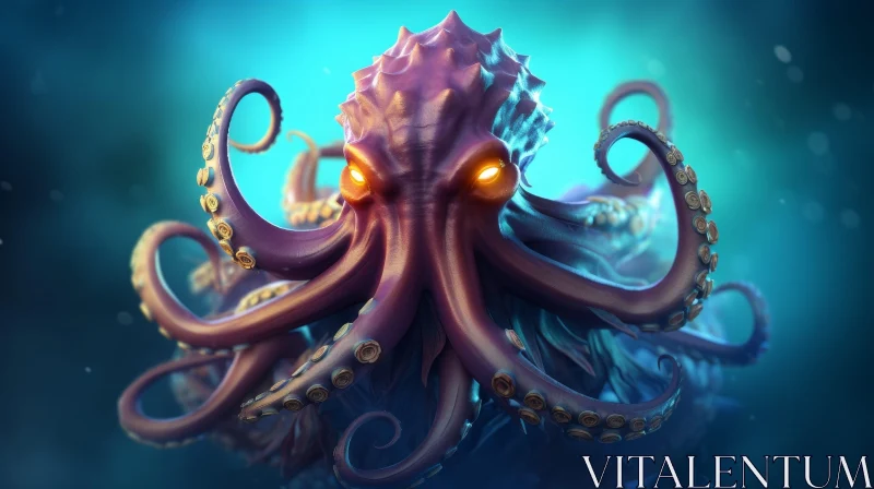 Intriguing Purple Octopus 3D Rendering AI Image