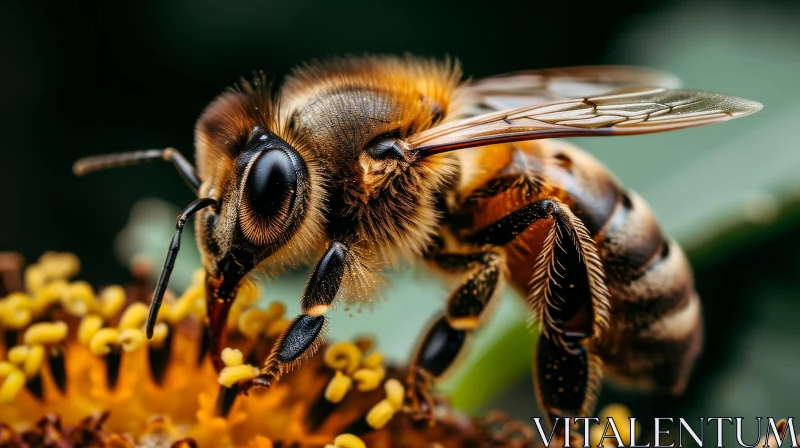 Macro Nature Photography: Honey Bee on Yellow Flower AI Image
