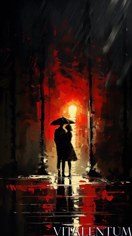 Rainy Street Couple Painting AI Image