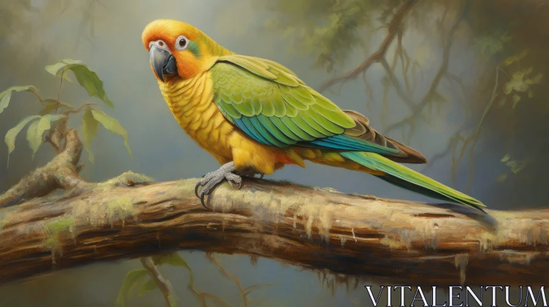 Realistic Parrot on Branch Digital Painting AI Image