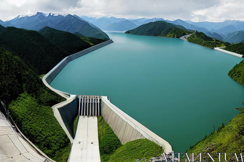 Serene Beauty of China: A Captivating View of a Lake and Dam AI Image