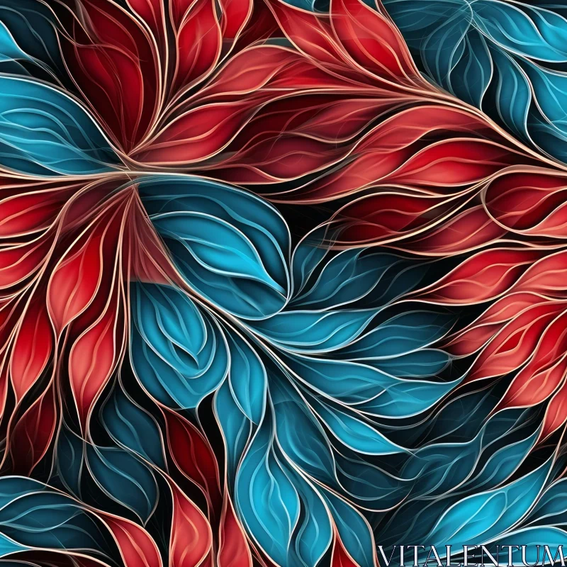 Symmetrical Red and Blue Leaves Seamless Pattern AI Image