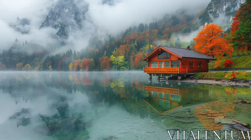 Tranquil Mountain Lake in Autumn AI Image