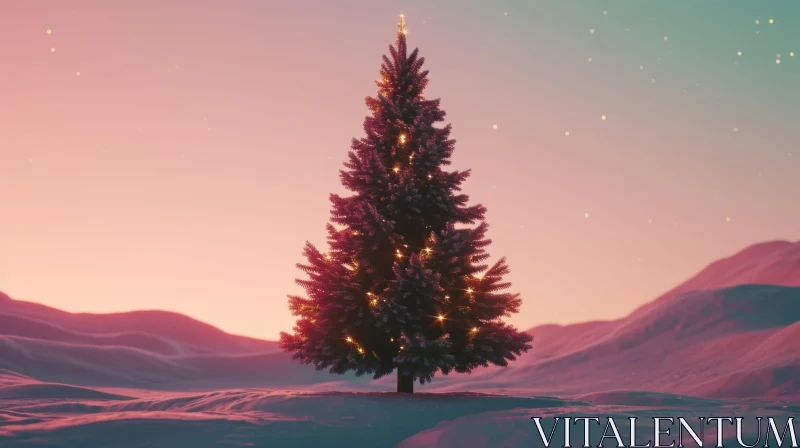 Winter Christmas Tree Landscape AI Image