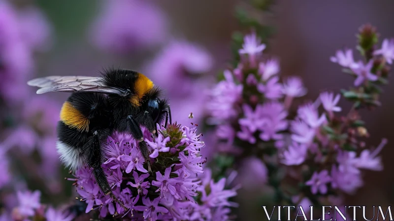 Bee Pollinating Purple Flower AI Image