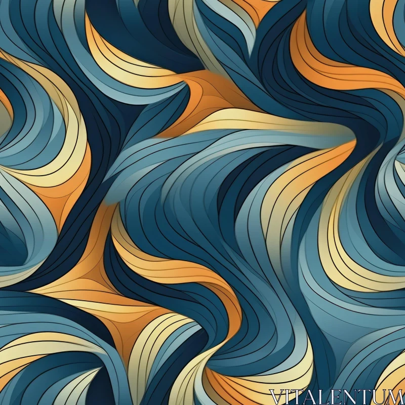 Blue and Orange Waves Seamless Pattern AI Image