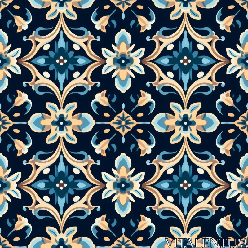 Blue and Yellow Floral Azulejos Pattern AI Image