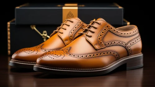 Brown Leather Brogue Shoes on Wooden Table
