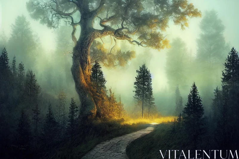AI ART Captivating Tree Painting in a Mysterious Forest - Photorealistic Fantasy Art