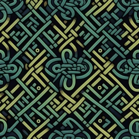 Celtic Knots Seamless Pattern in Green, Yellow, Blue