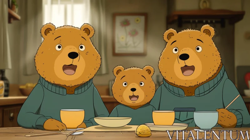 Charming Bear Family Breakfast Scene AI Image
