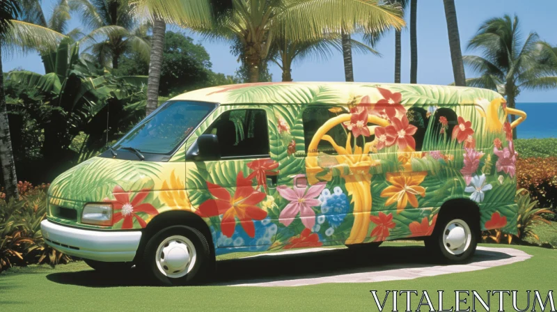Colorful Flower Van | Tropical Baroque Art | 1990s Inspired AI Image