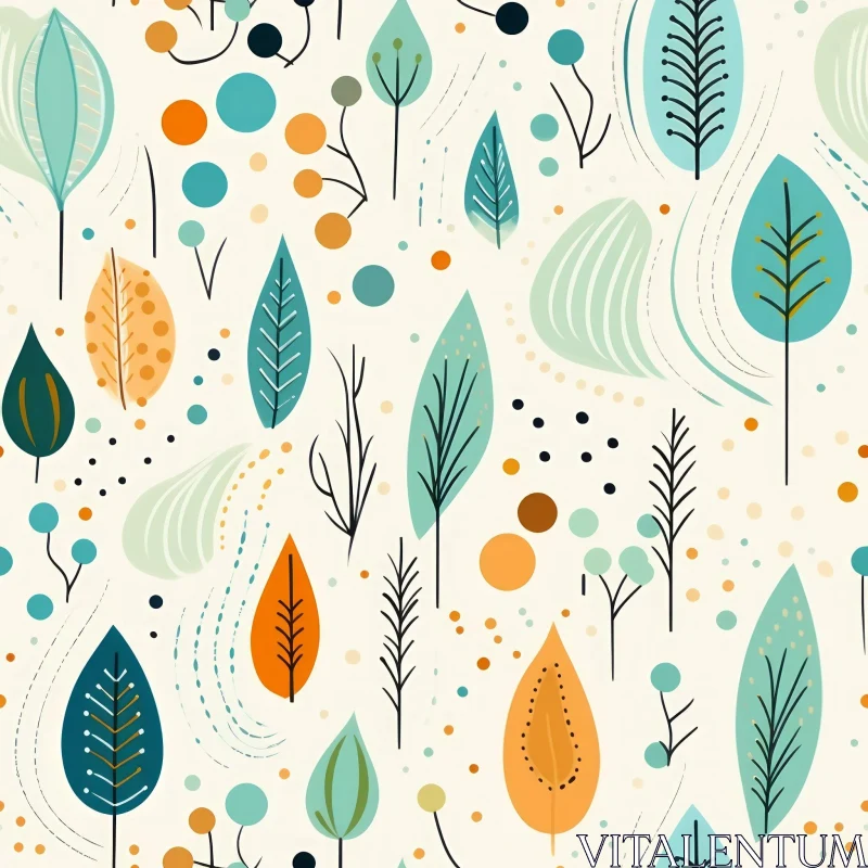 Colorful Leaves and Branches Seamless Pattern AI Image