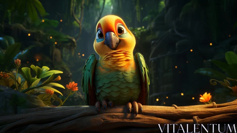 Colorful Parrot in Jungle 3D Rendering AI Image