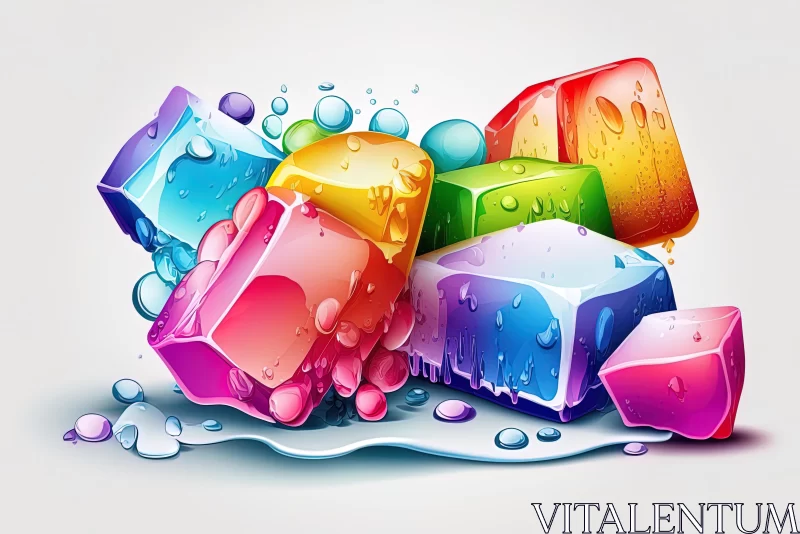 AI ART Colorful Watercolor Ice Cubes: Playful and Photorealistic Art