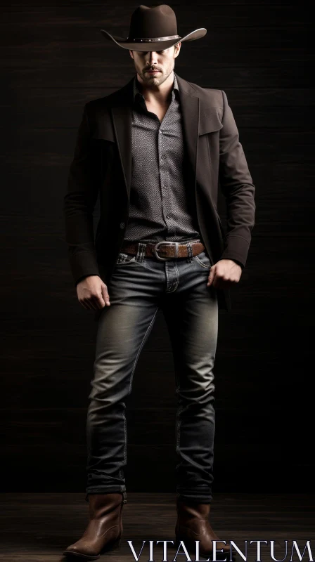 Confident Cowboy Fashion Portrait AI Image