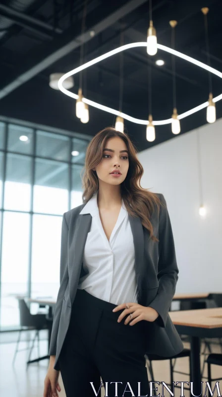 Confident Woman in Modern Office Setting AI Image