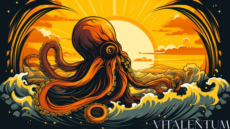 Dark Moody Octopus Digital Painting AI Image