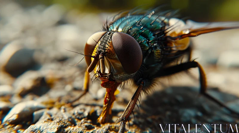 Detailed Close-Up of a Fly with Spread Wings AI Image