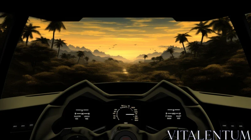 Futuristic Vehicle Journey Through Jungle at Sunset AI Image