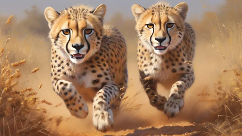 Graceful Cheetahs Running in Grassland