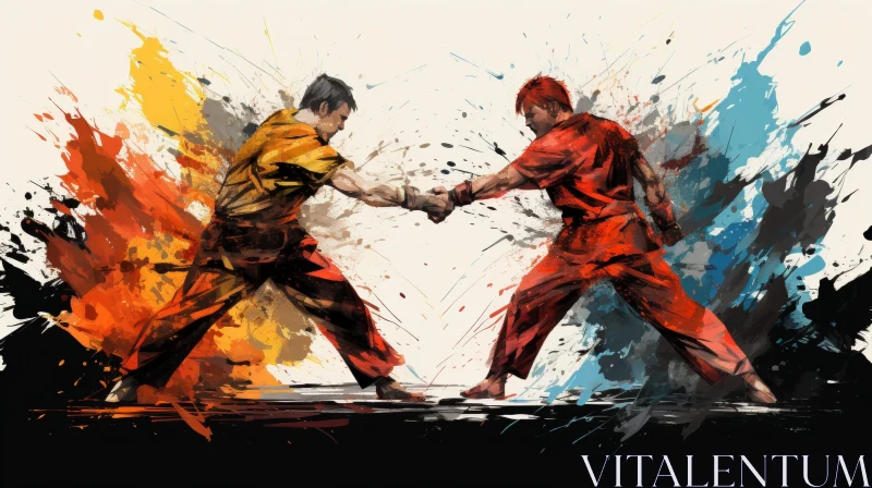 Intense Martial Arts Battle Painting AI Image