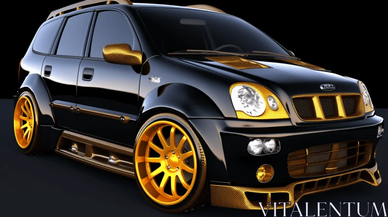 AI ART Luxurious Black SUV with Gold Wheels - Hyperrealistic and Photorealistic Art