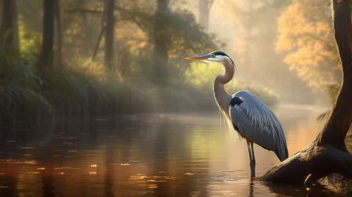 Majestic Great Blue Heron in River - Wildlife Photography