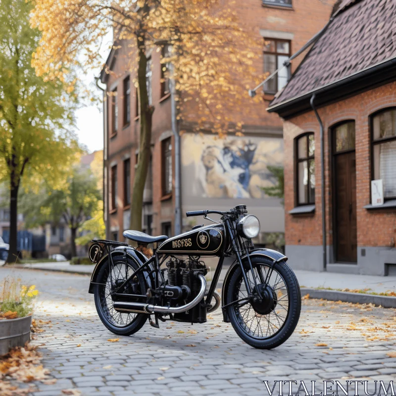 Motorcycle on Cobblestone Street: Bauhaus Functional Design AI Image