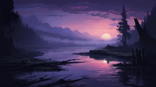 Serene Purple and Pink Landscape Painting