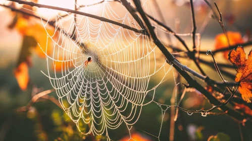Spider Web in Morning Dew - Nature's Beauty Revealed